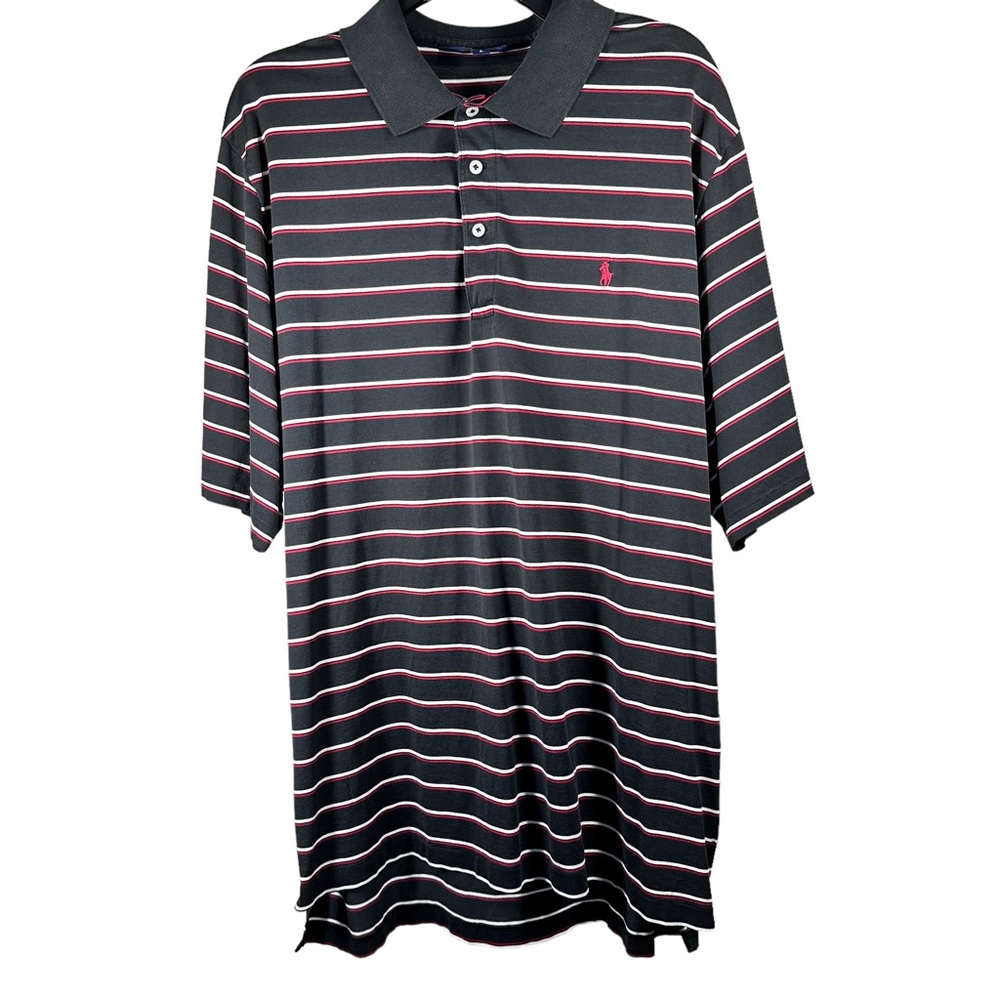 Ralph Lauren Polo Golf Men’s Sz L Black, White, Red Striped Short Sleeve Shirt